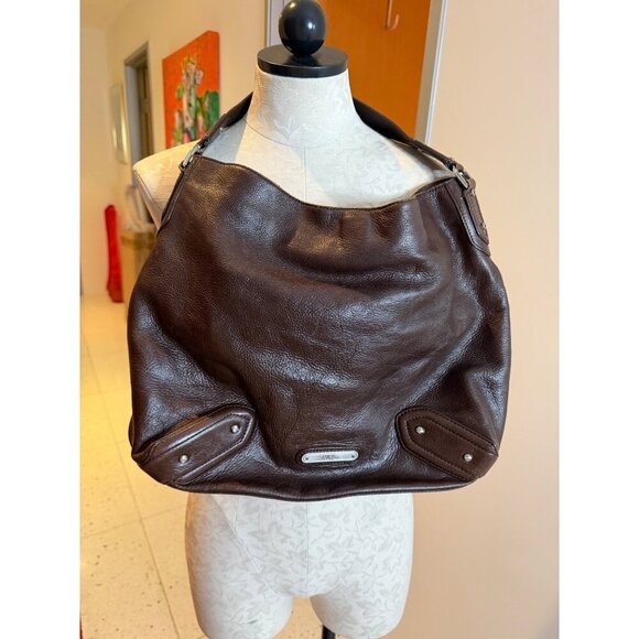 Cole Haan Handbags - Cole Haan Womens Leather Hobo Bag Rich Brown Silver Hardware Casual